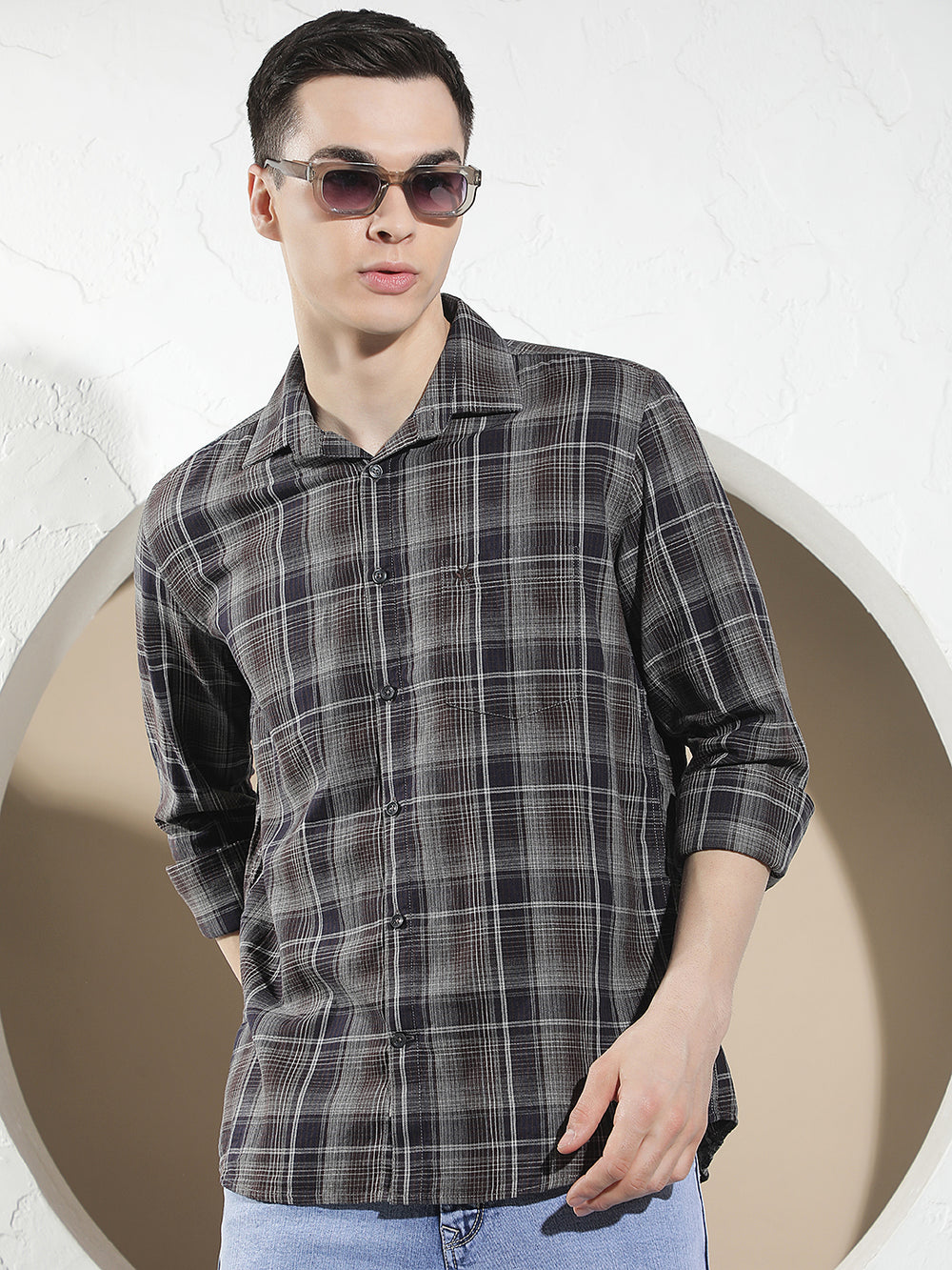 Brown 100% Cotton Checked Shirt