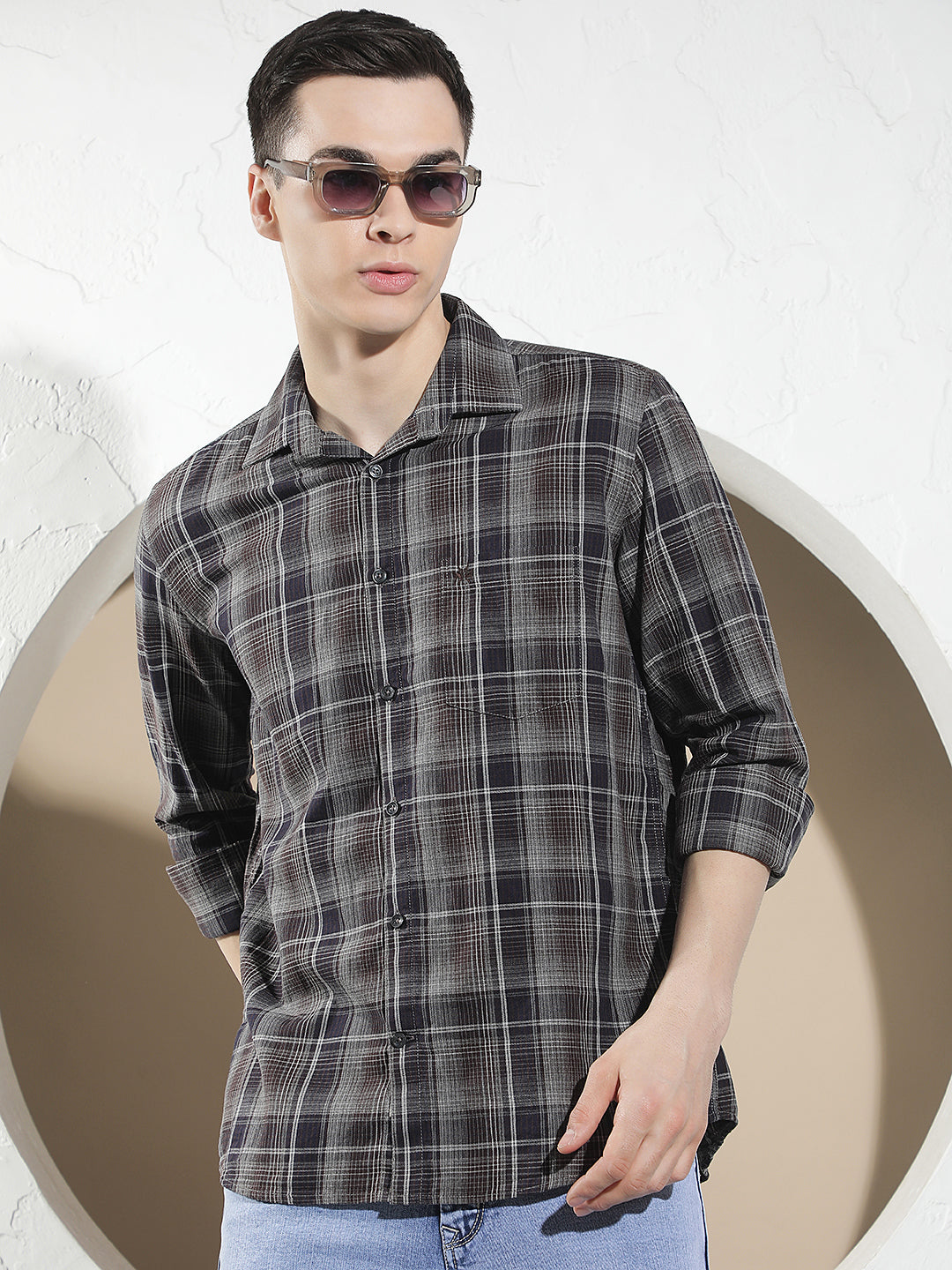 Brown 100% Cotton Checked Shirt