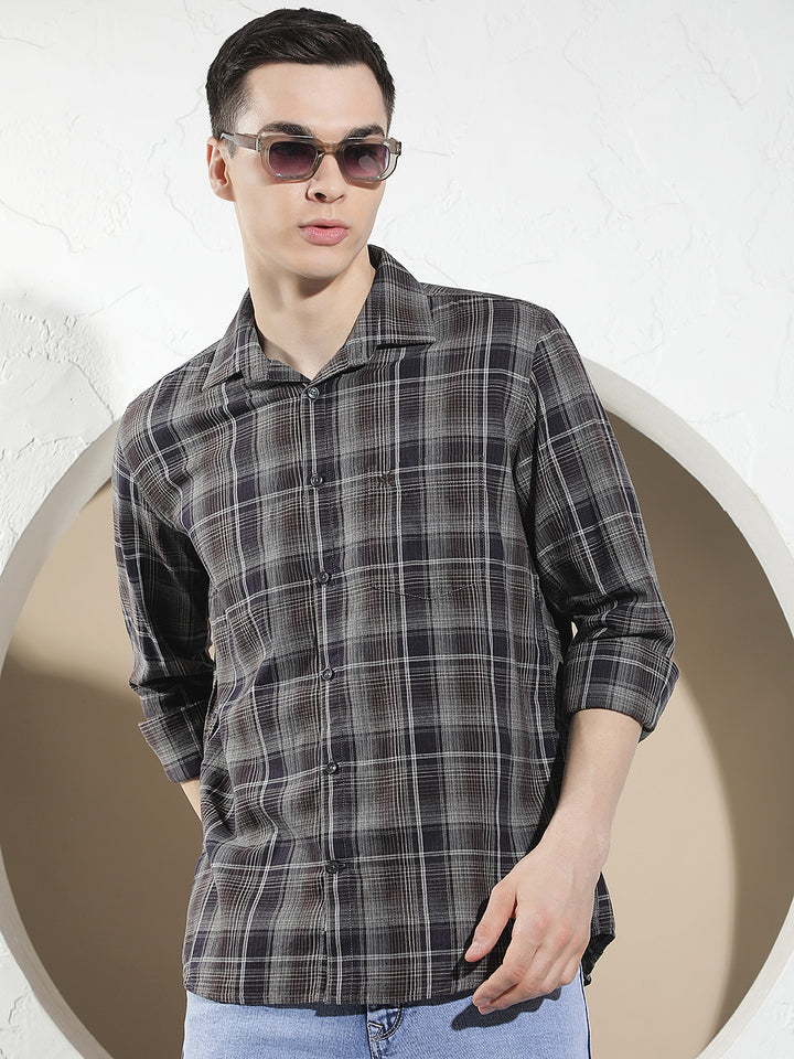Brown 100% Cotton Checked Shirt