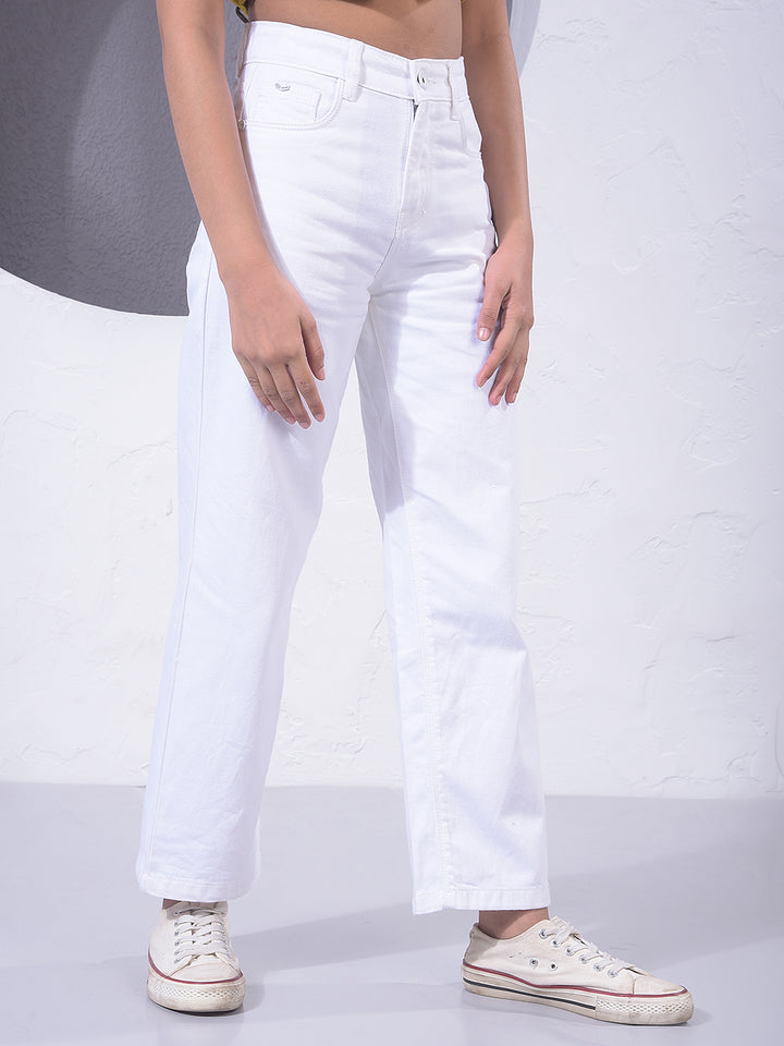 White 100% Cotton Wide Leg Jeans