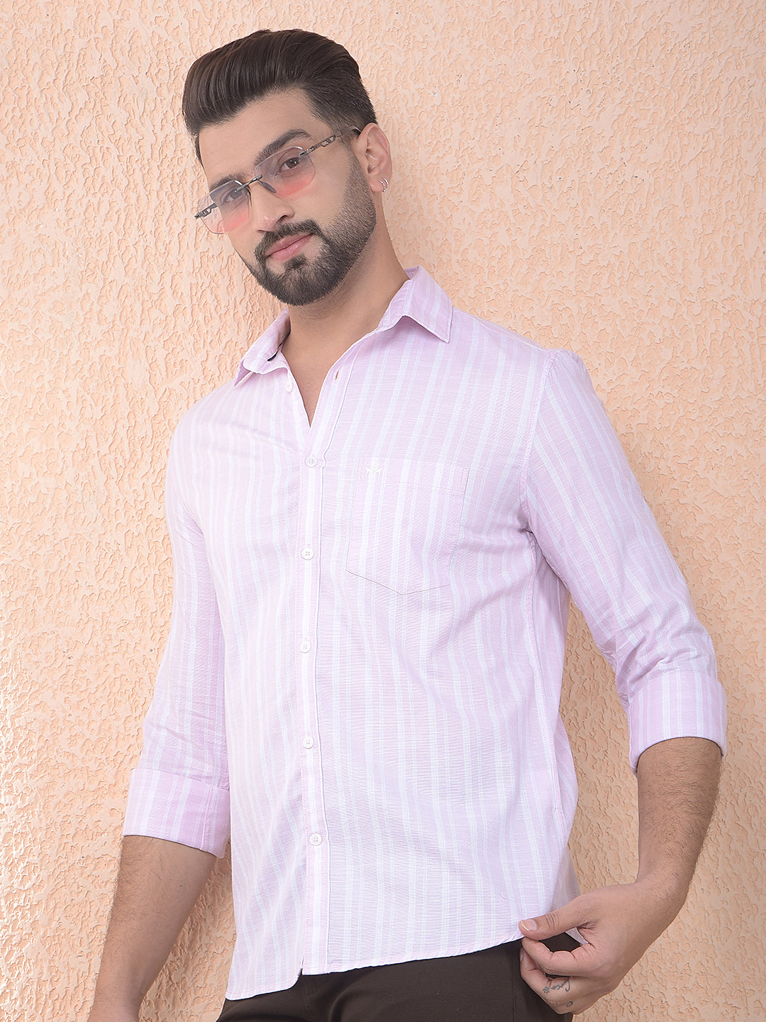 Pink Vertical Stripes 100% Cotton Shirt