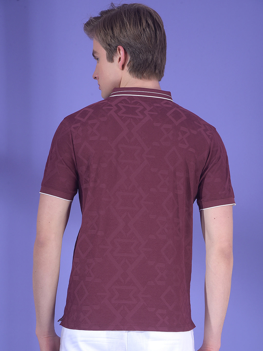 Maroon Jacquard Polo T-Shirt