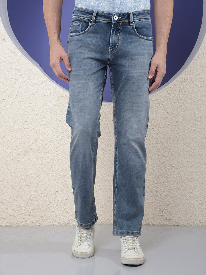 Blue Easy-Wear Straight Jeans