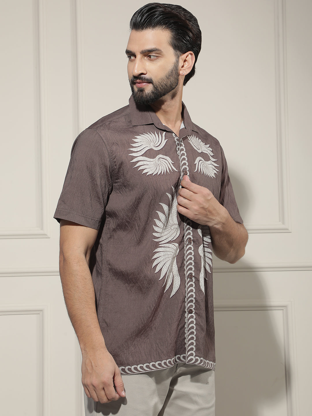 Refined Walnut Brown Printed Shirt