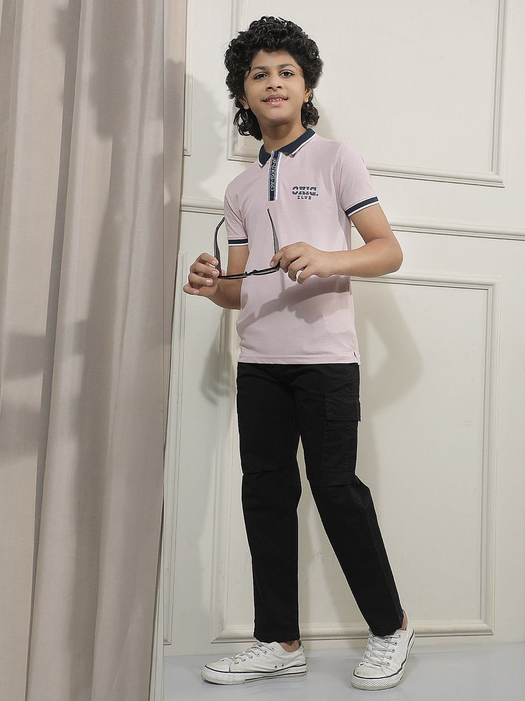 Pink Typographic Polo Neck T-Shirt