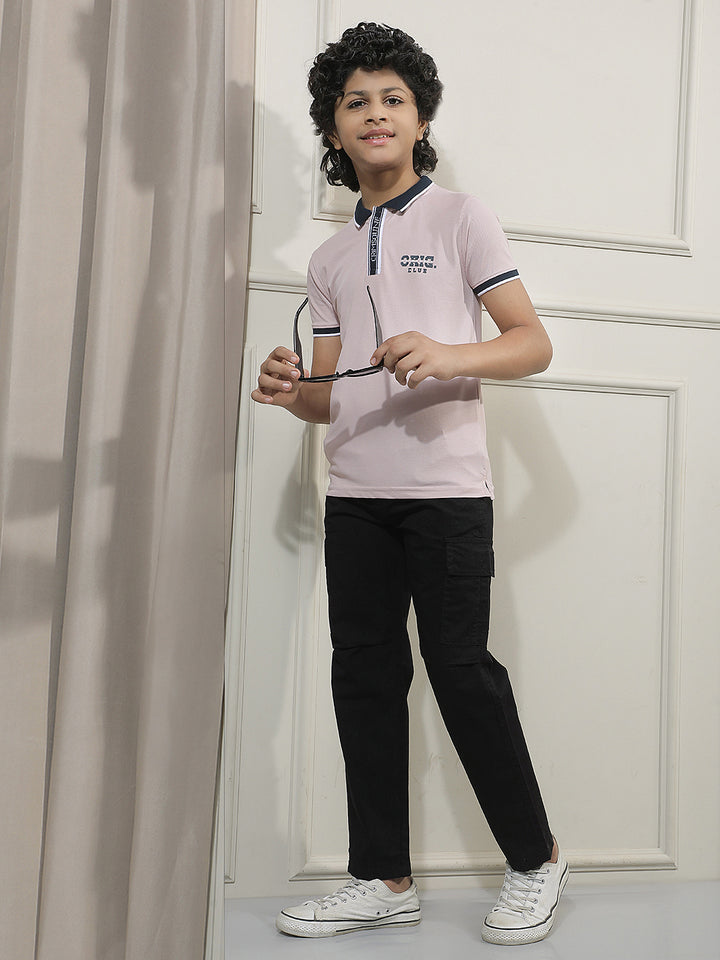 Pink Typographic Polo Neck T-Shirt