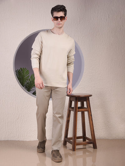 Sleek Beige 100% Cotton Sweatshirt
