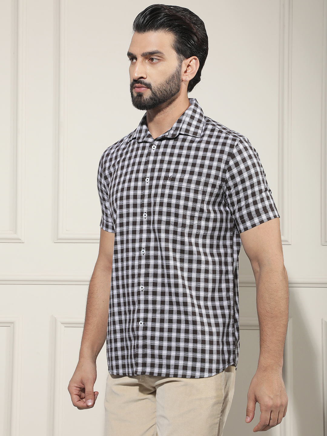Brown Checked 100% Cotton Shirt