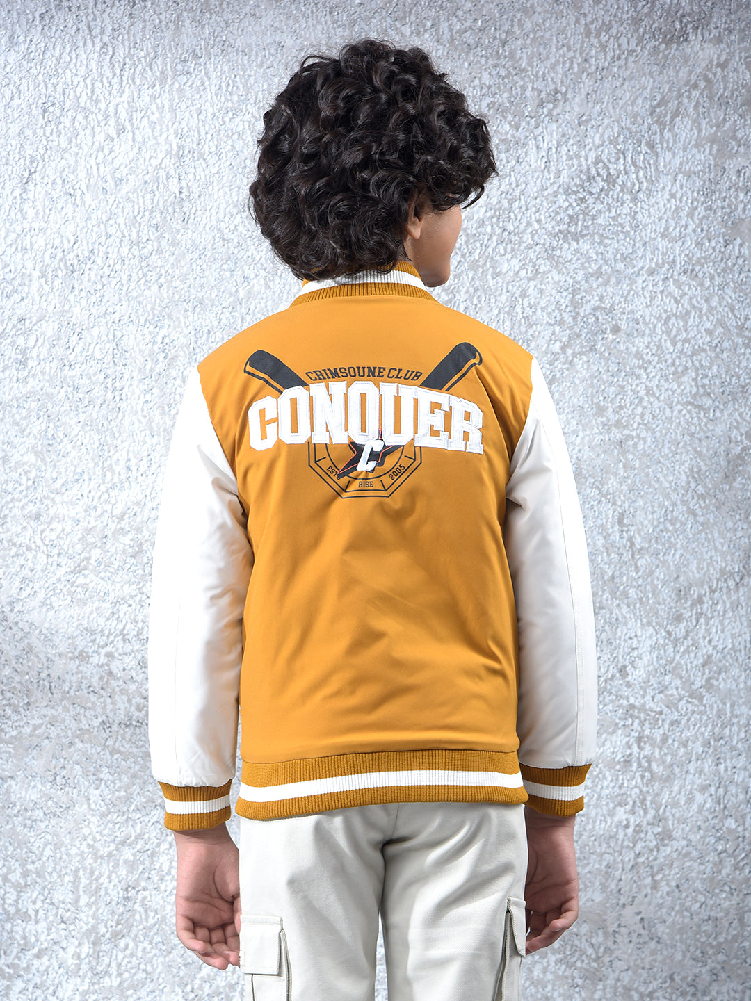 Mustard Color-Block Varsity Jacket