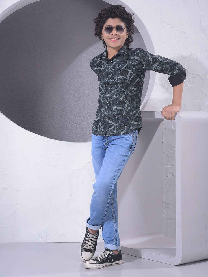 Black Floral Print Modal Shirt