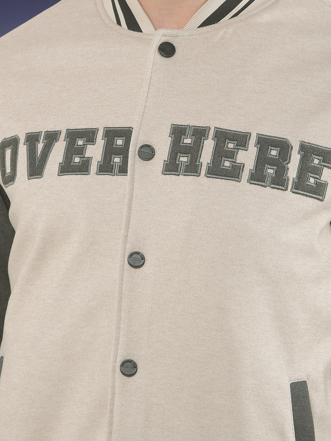Beige Varsity Shacket With Slogan Printed