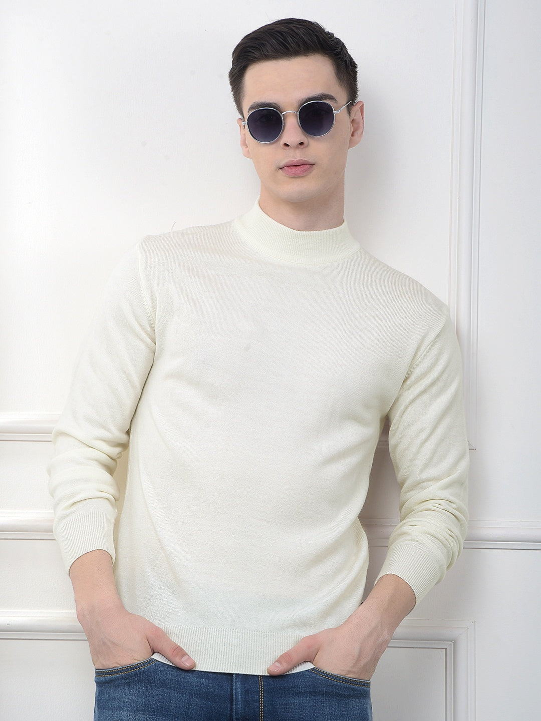 Off White High-Neck Knitted Sweater