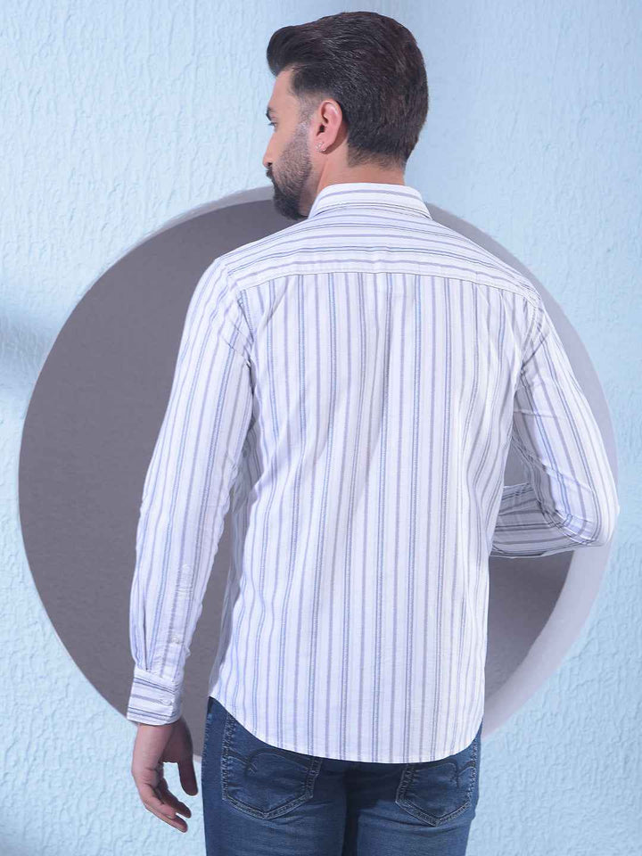 White 100% Cotton Vertical Stripes Shirt