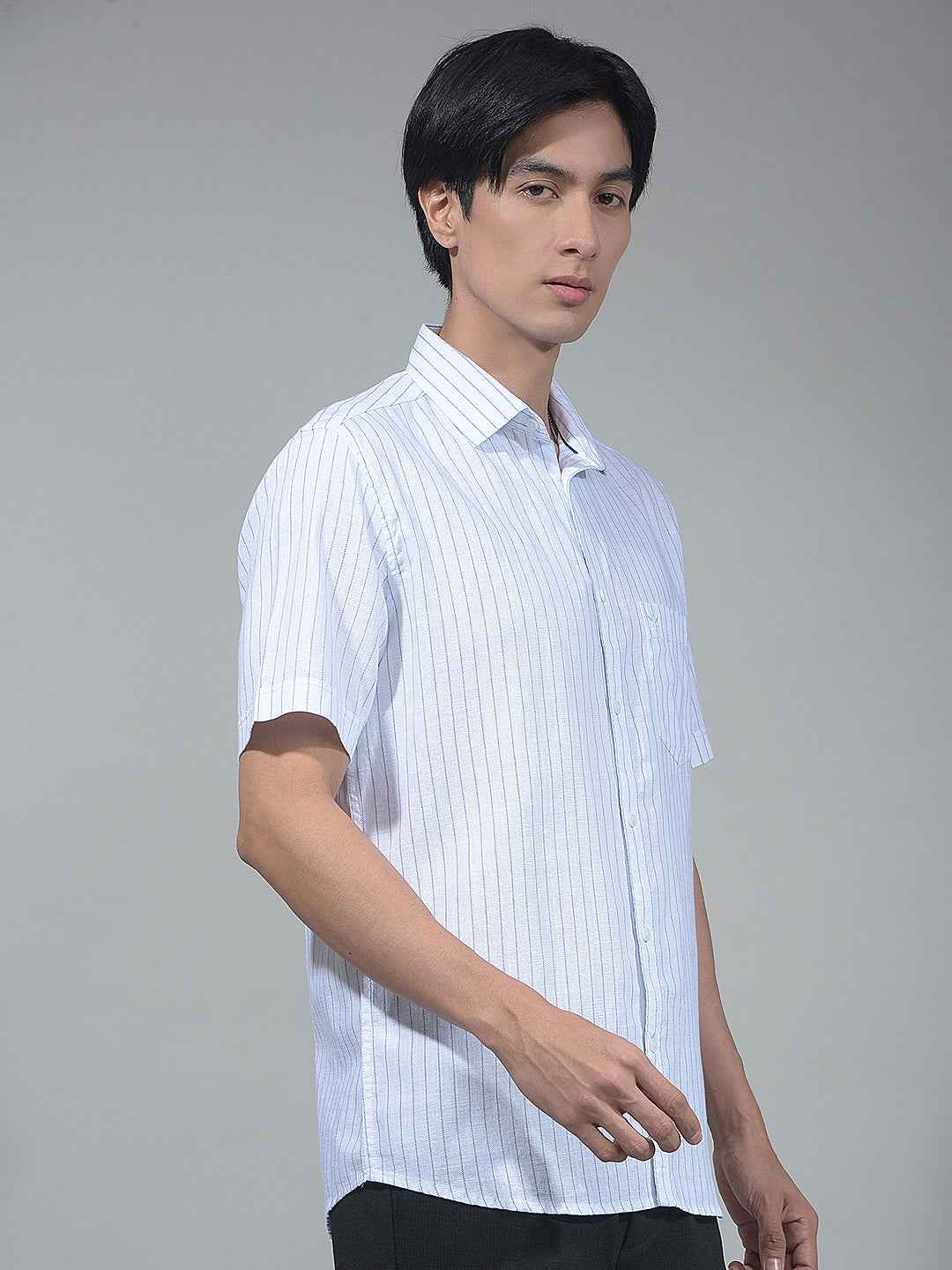 Blue Vertical Striped 100% Cotton Shirt