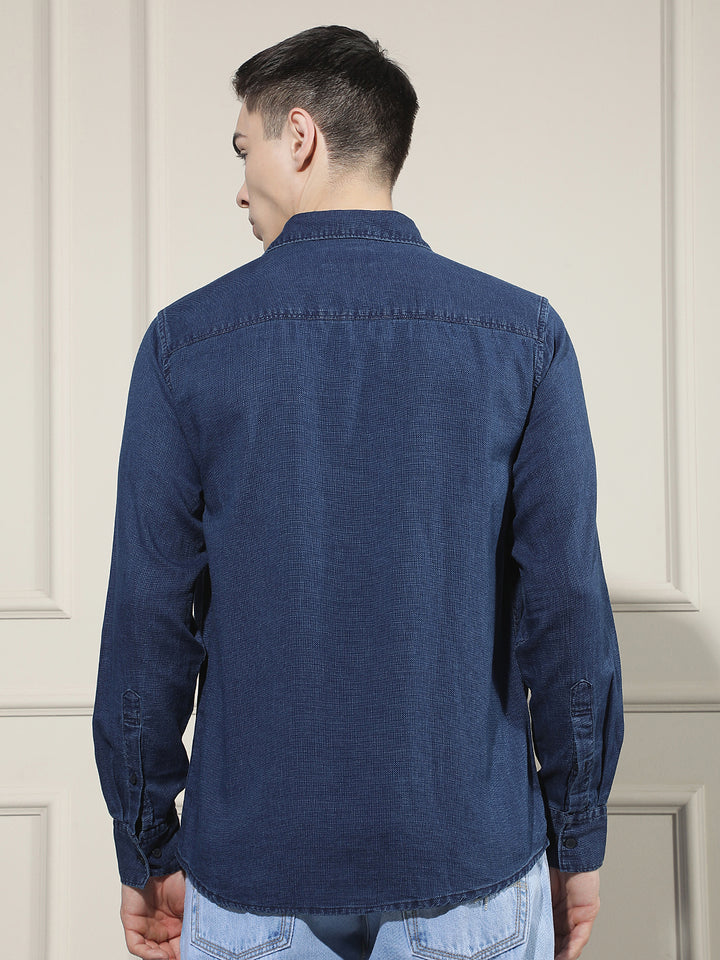 Navy Blue 100% Cotton Denim Shirt