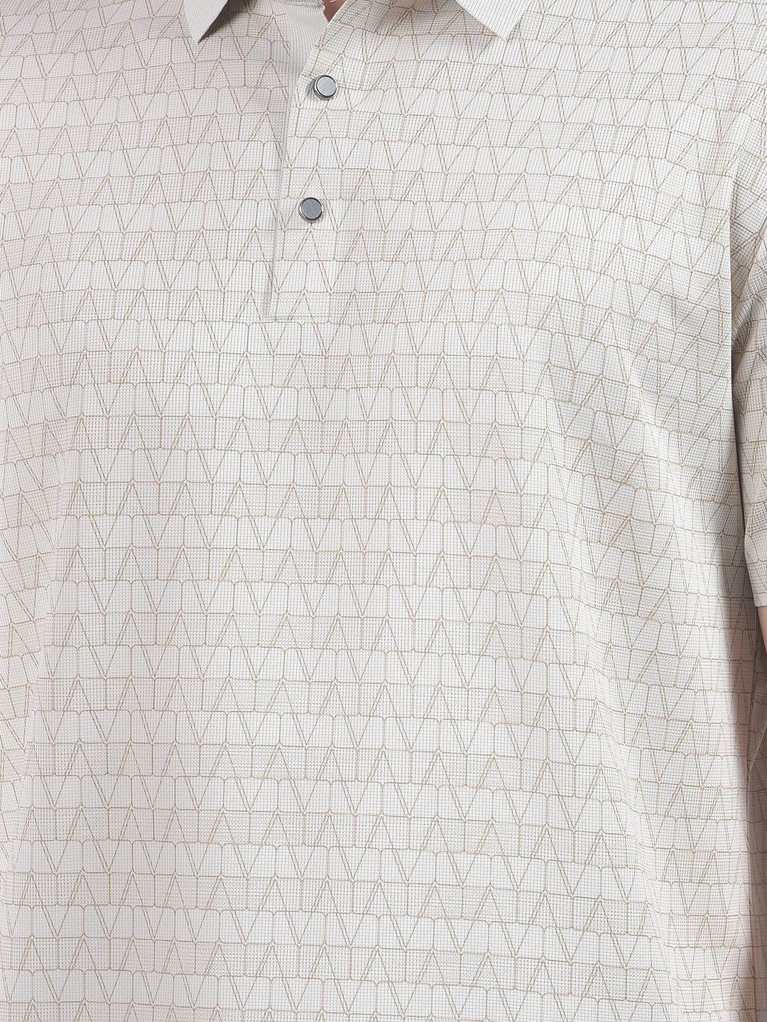 Beige Printed Polo Neck T-Shirt