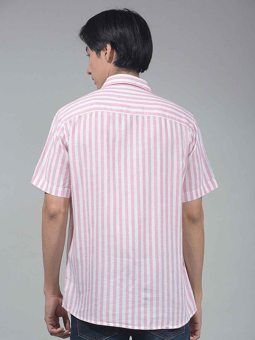 Peach Vertical Striped Linen Shirt