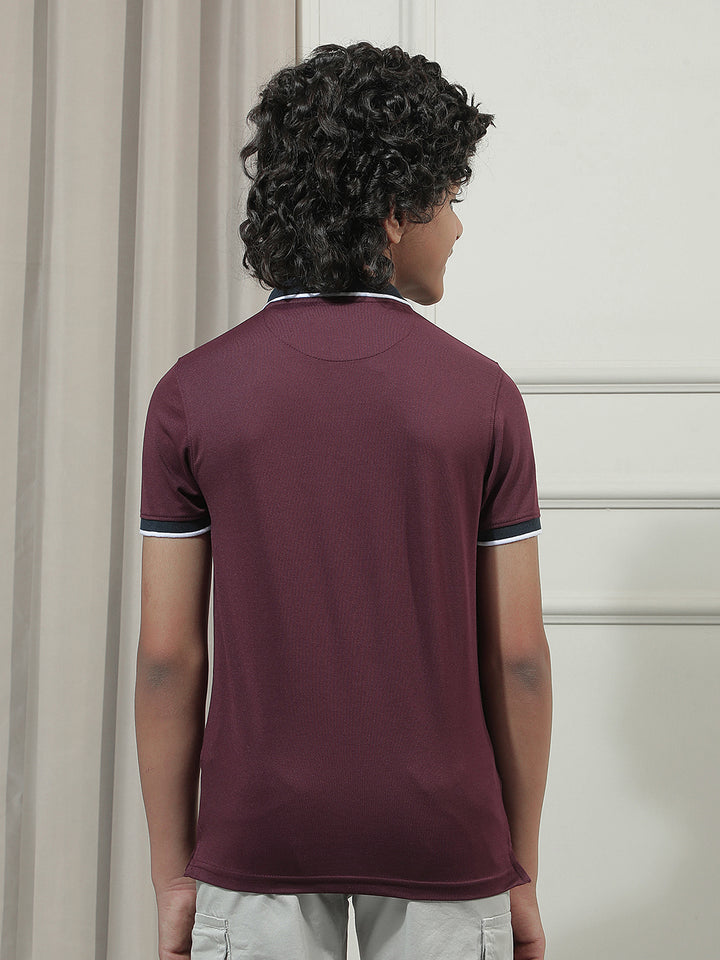 Wine Typographic Polo Neck T-Shirt