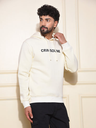 Cream Typographic Print Hooded Neck Sweatshirt