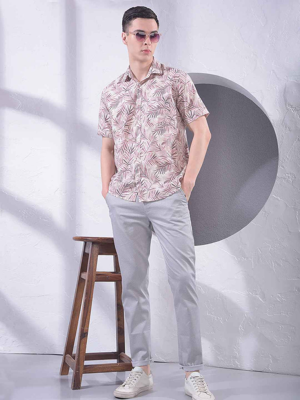 Purple Floral Print Linen Shirt