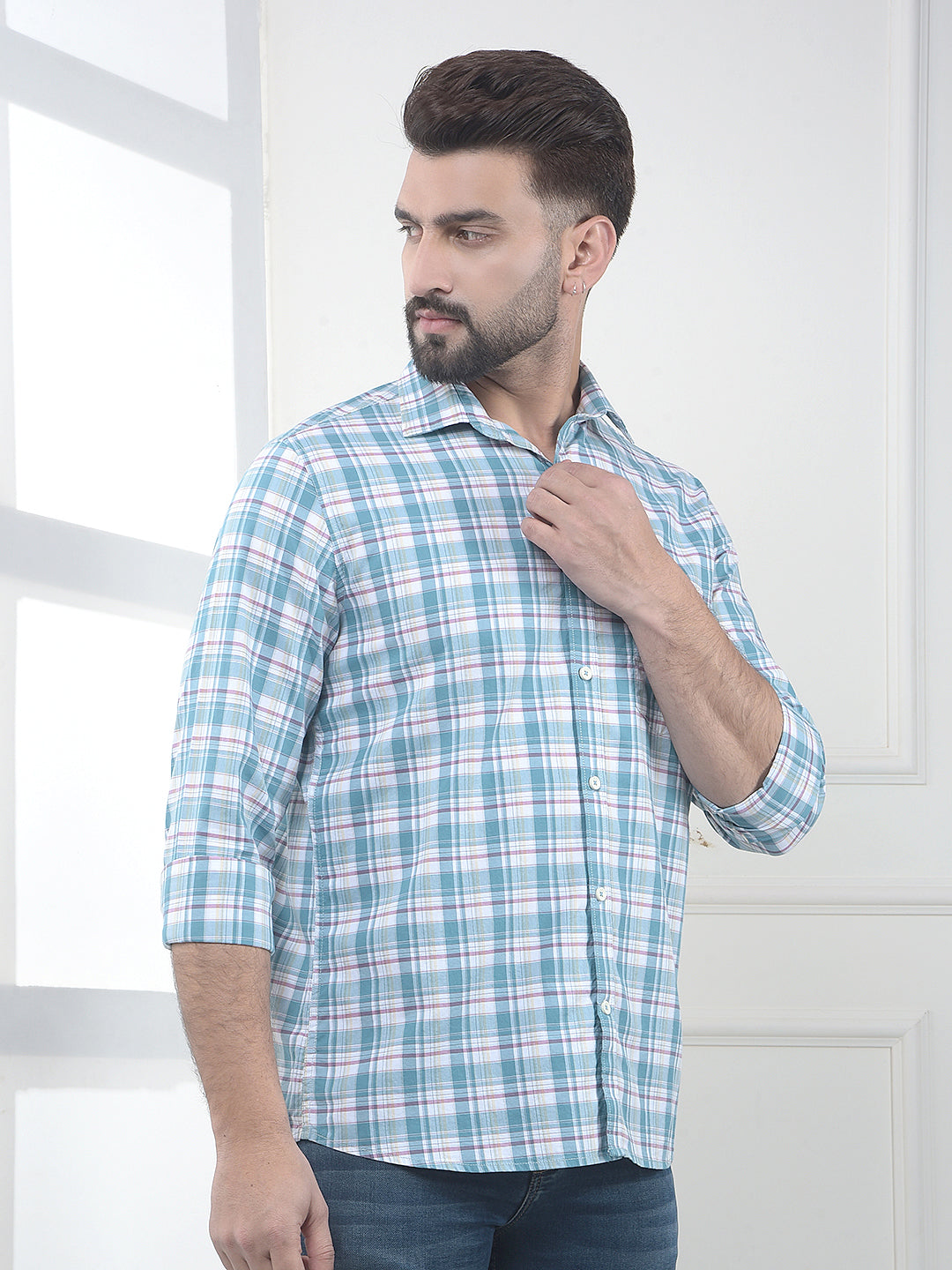Blue Checked 100% Cotton Shirt