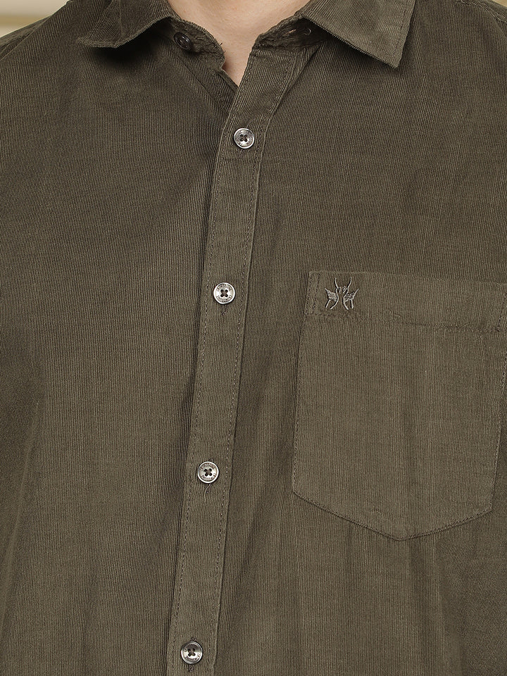 Sleek Forest Olive Corduroy Shirt