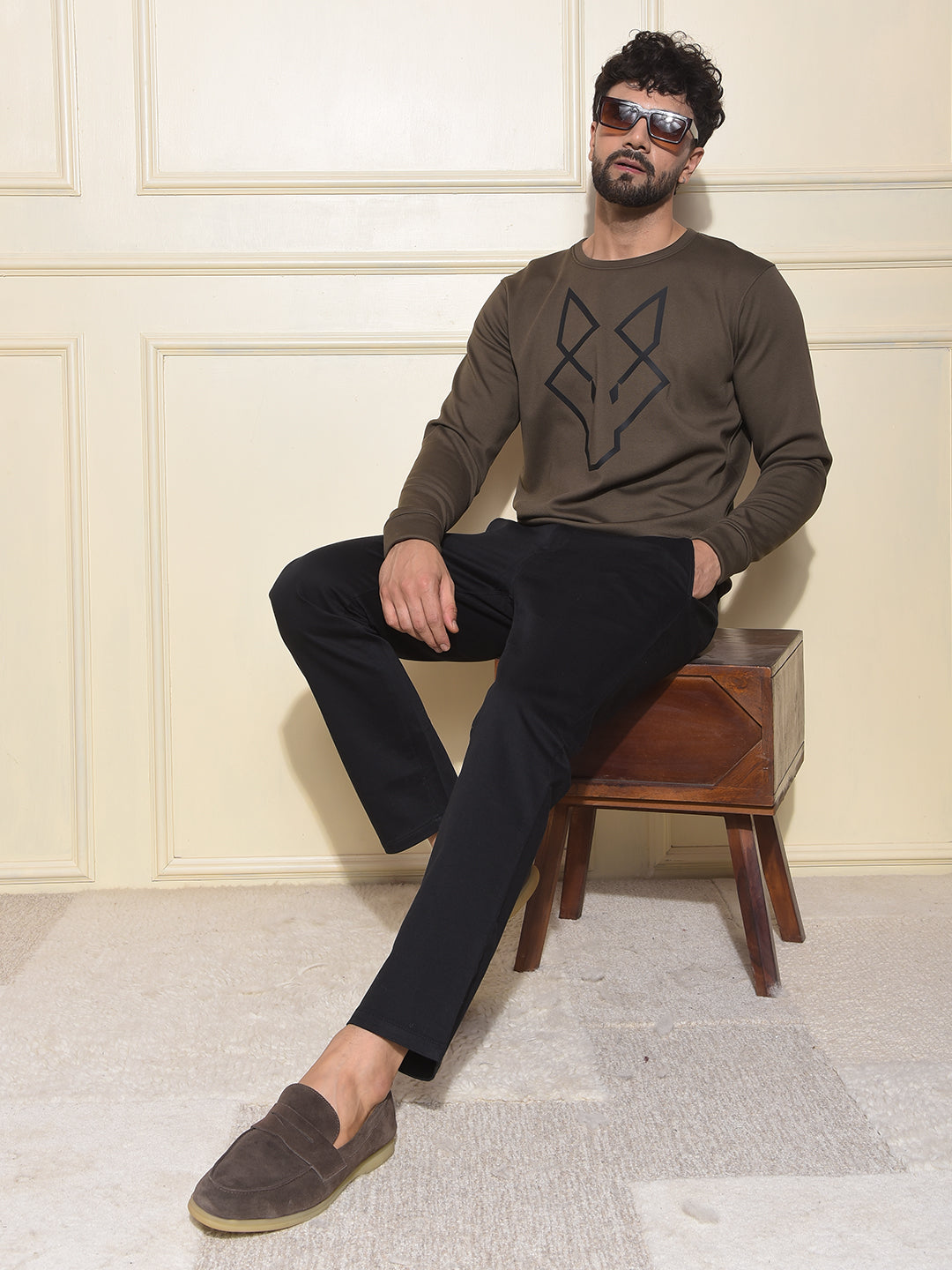 Olive Graphic Print Sweatshirt
