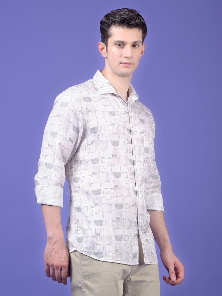 Off White Printed Linen Shirt