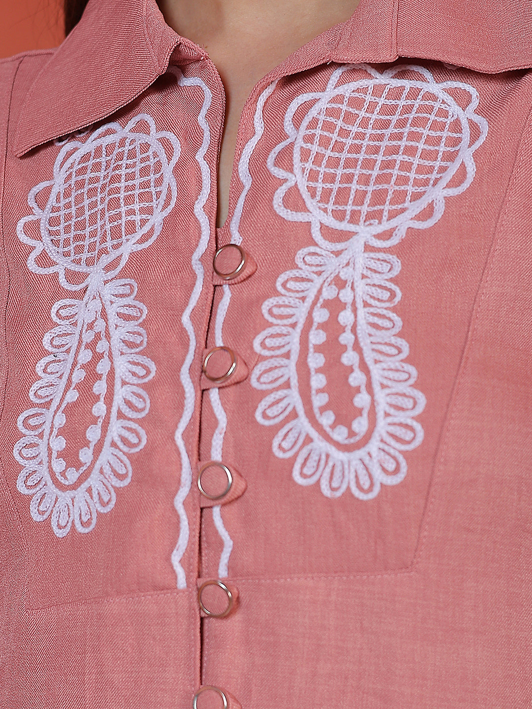 Tailored Warm Peach Embroidered Shirt