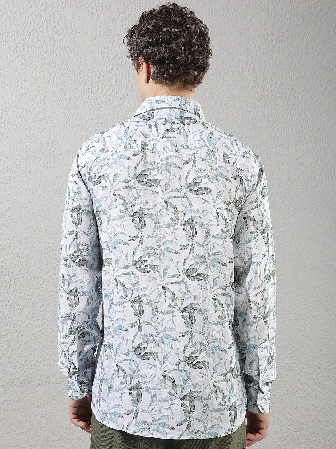 Green Botanical Print Linen Shirt