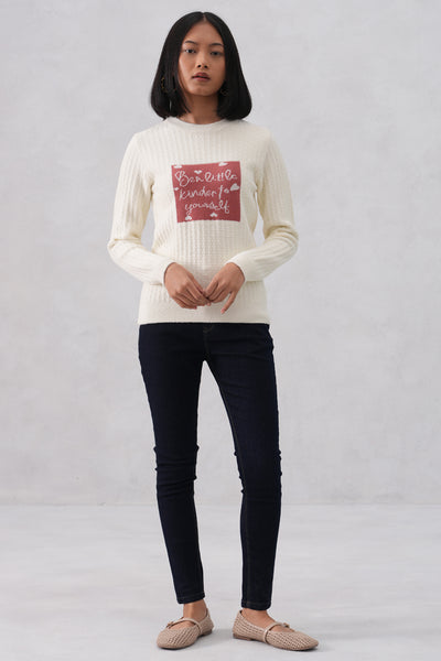 White Soft-Jacquard Quote Pullover