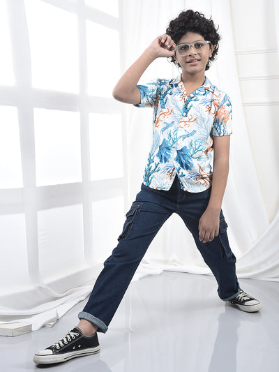 Peach Printed Resort-Collar Shirt