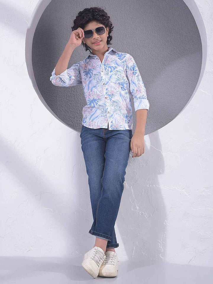 Blue Floral Print 100% Cotton Shirt