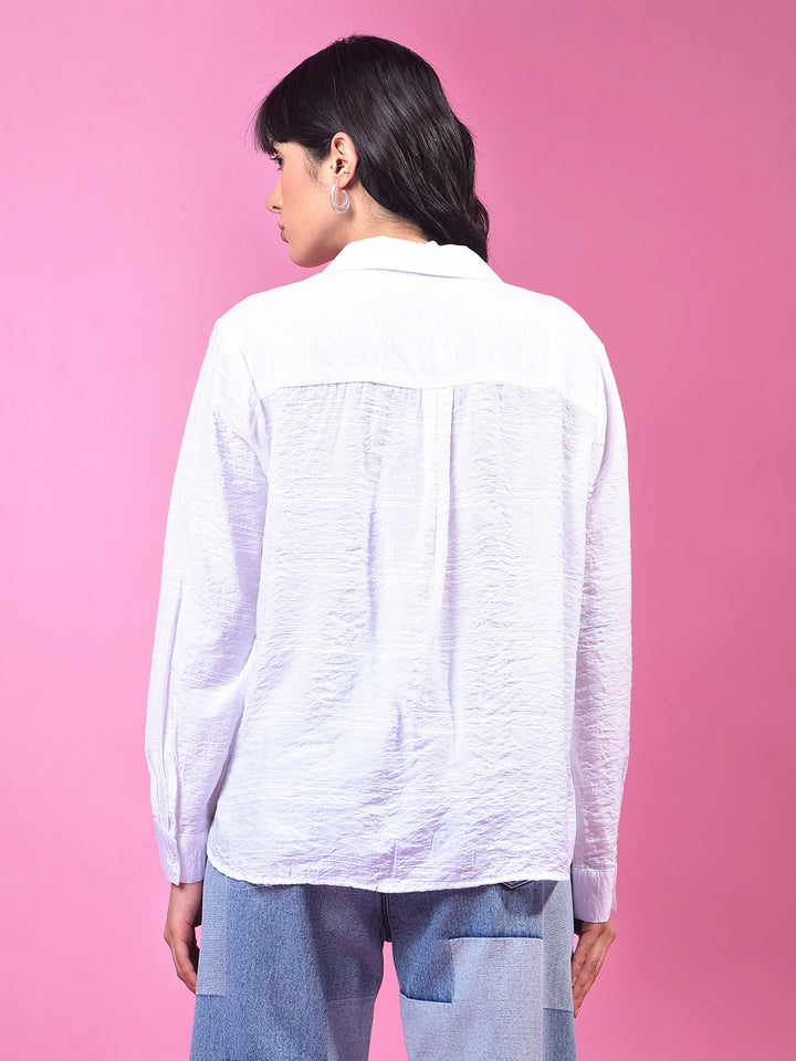 White Horizontal Stripes Shirt-Women Shirts-Crimsoune Club