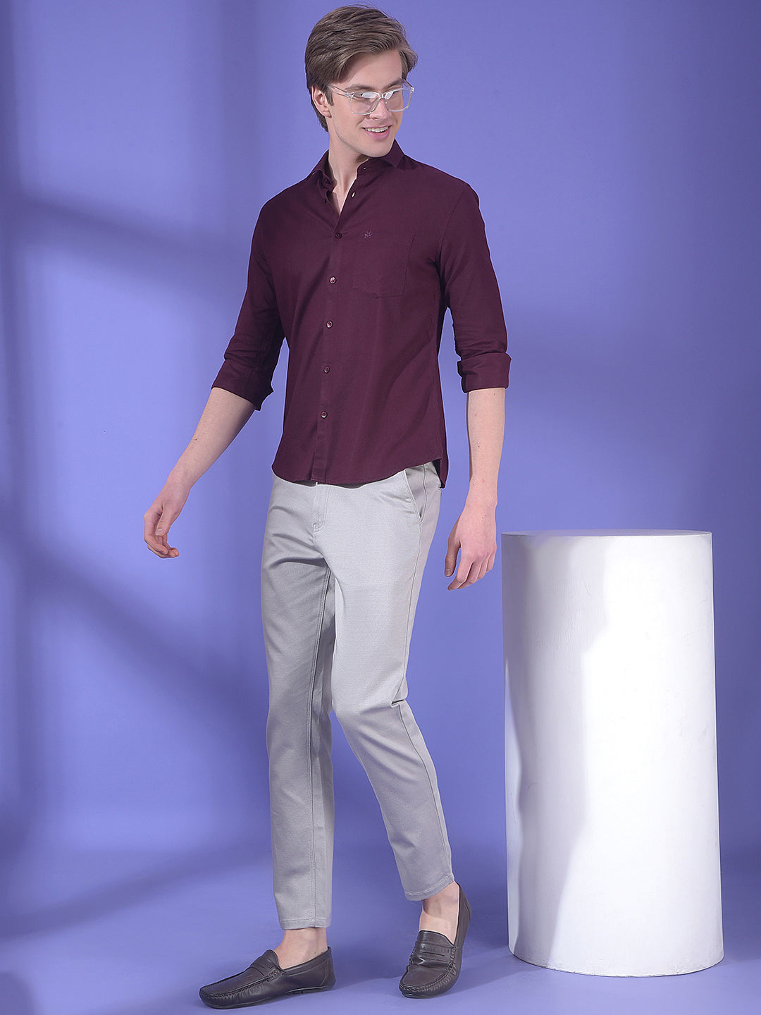 Beige Printed Chino Trousers