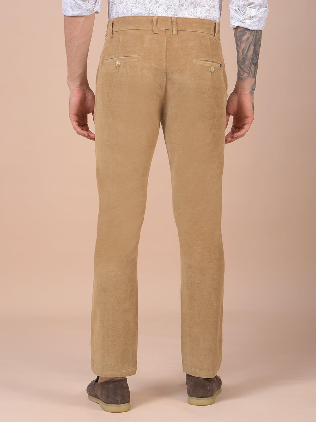 Khaki Printed Corduroy Trousers