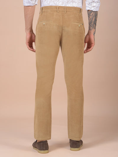 Khaki Printed Corduroy Trousers