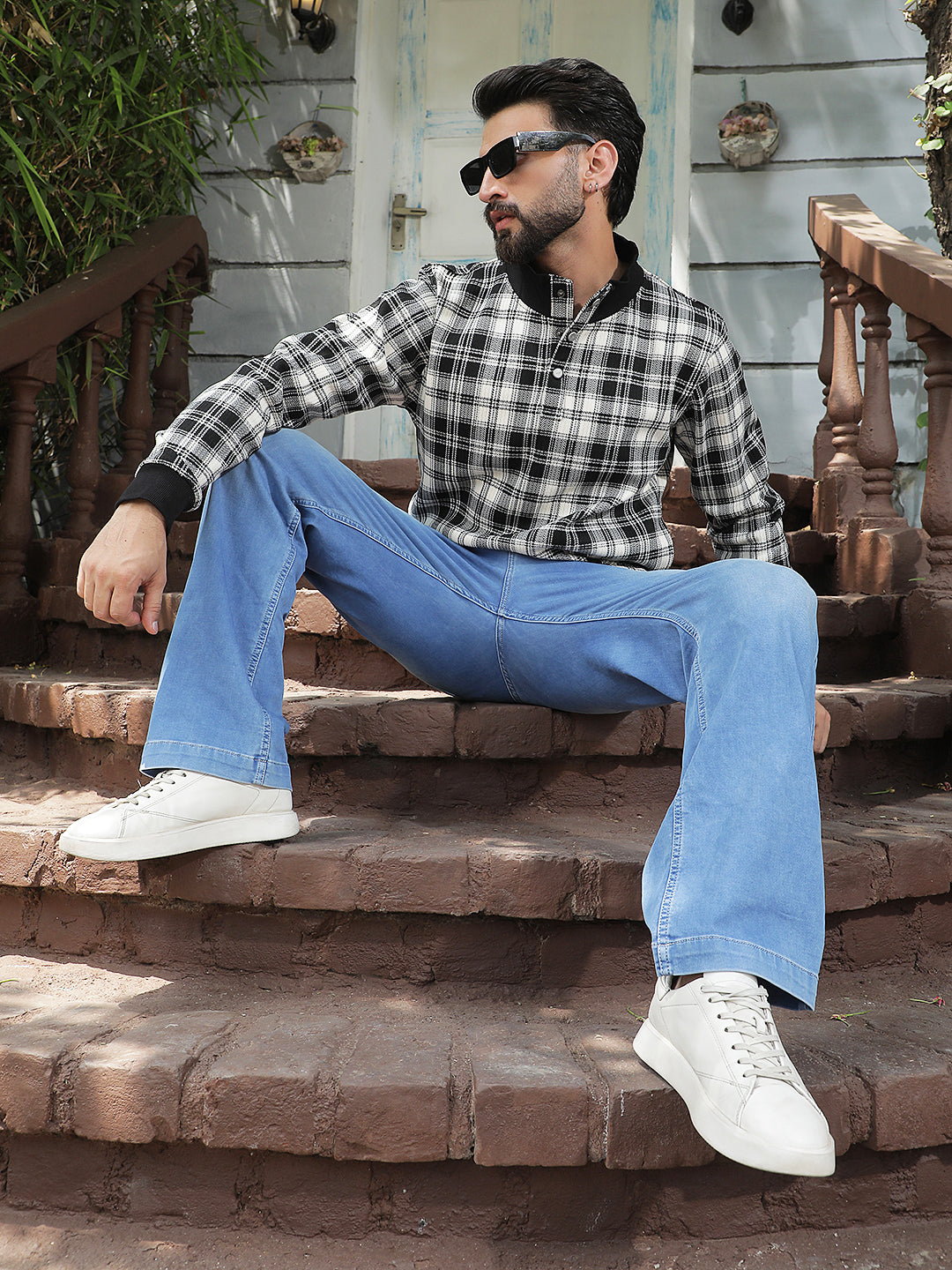 Black Checked High Neck Sweatshirt