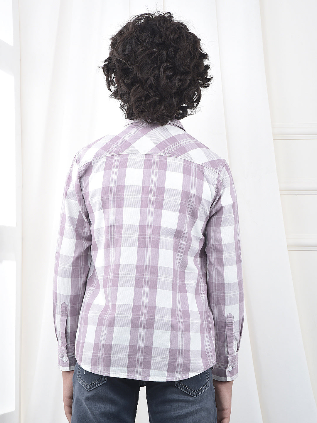 Purple Checked 100% Cotton Shirt & T-Shirt Set
