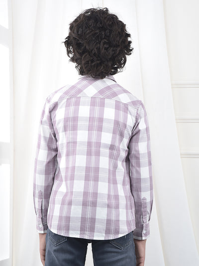 Purple Checked 100% Cotton Shirt & T-Shirt Set