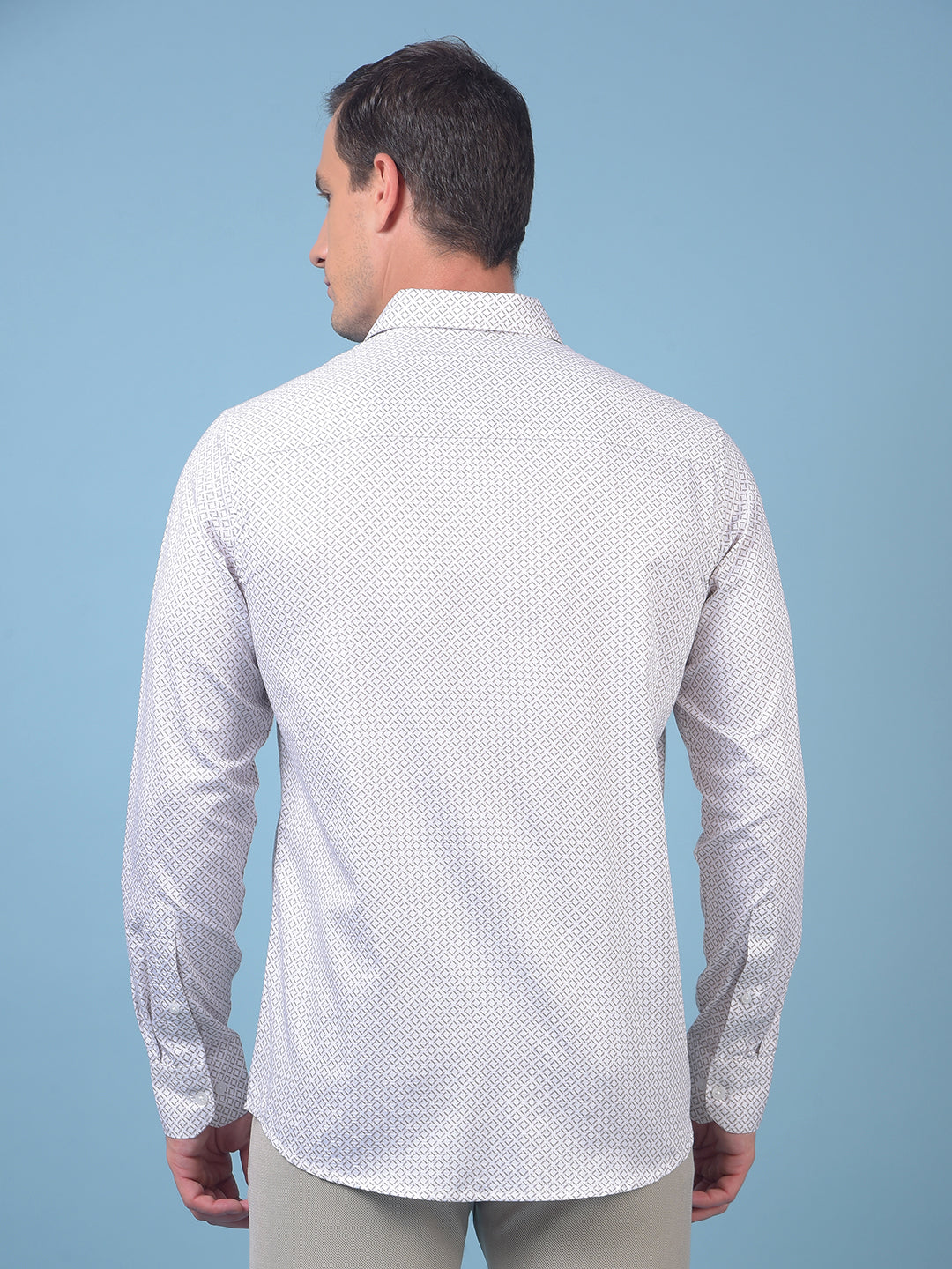 Beige Printed 100% Cotton Shirt