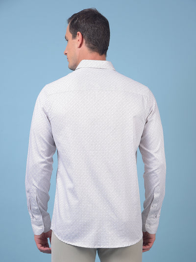 Beige Printed 100% Cotton Shirt