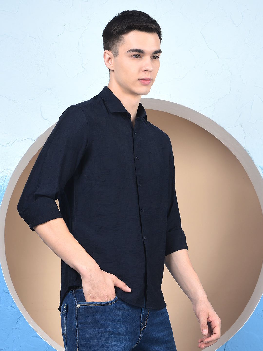 Navy Blue Jacquard Shirt