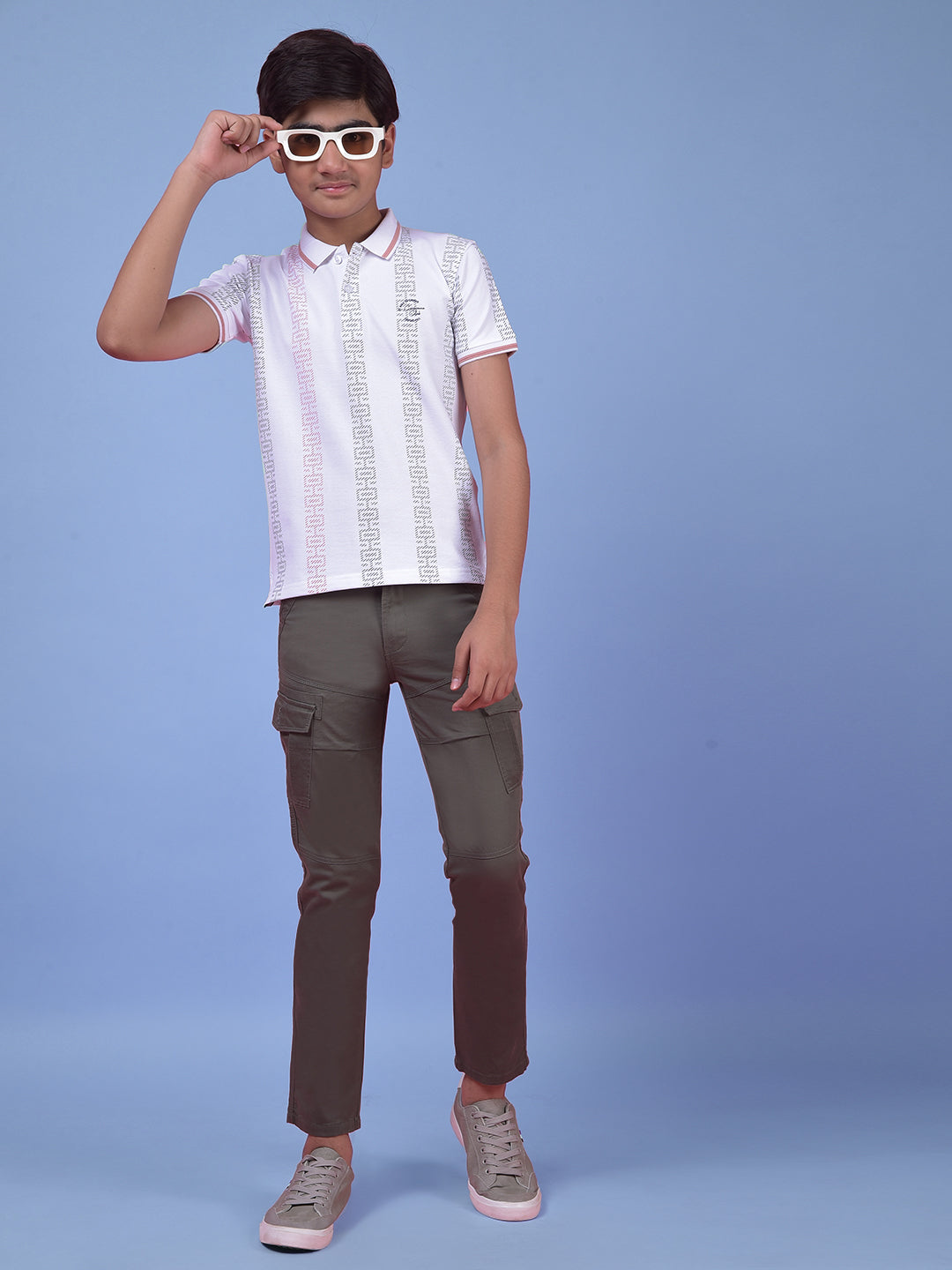 White Printed Polo Neck T-Shirt