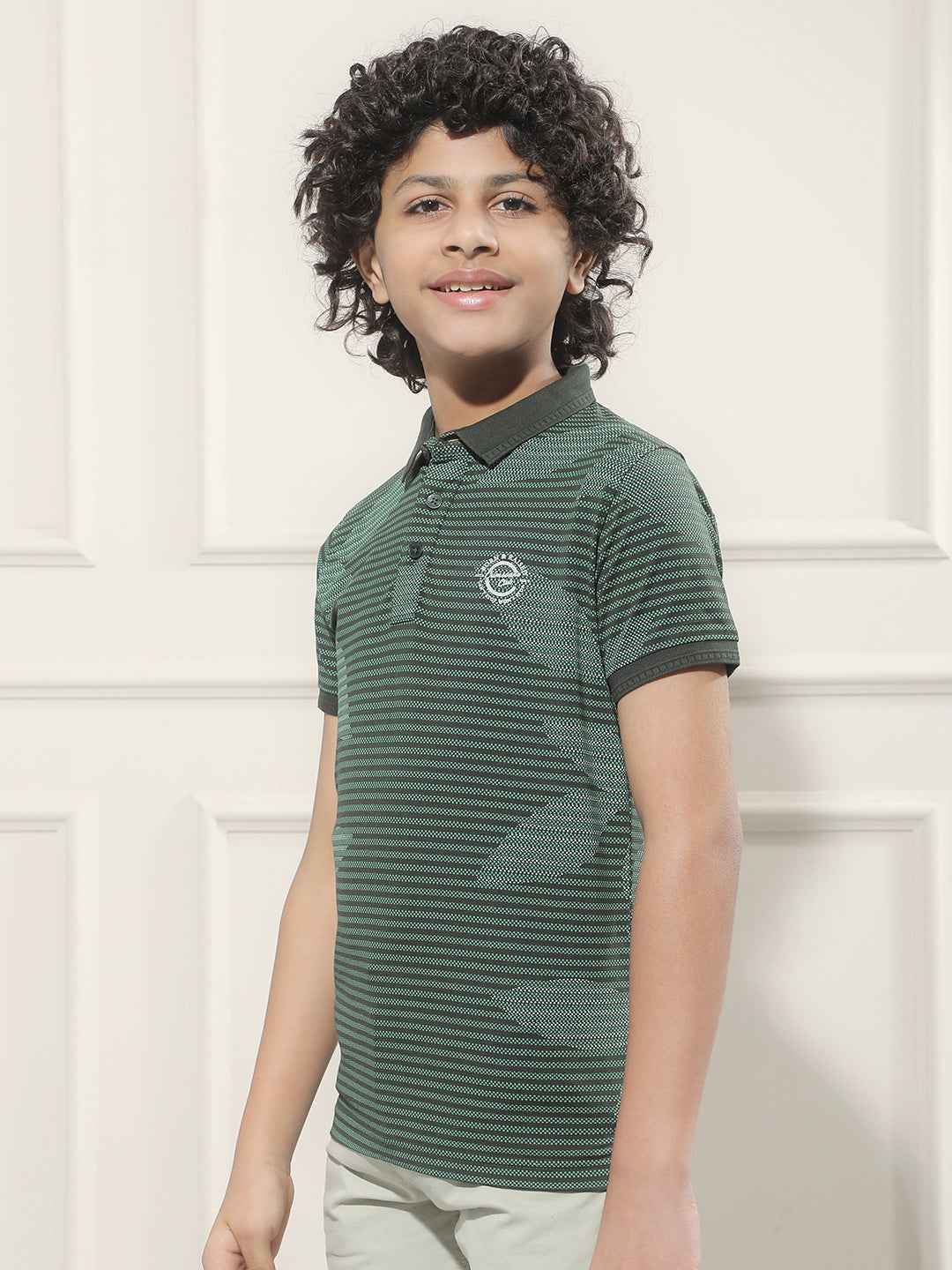 Green Floral Print Polo Neck T-Shirt