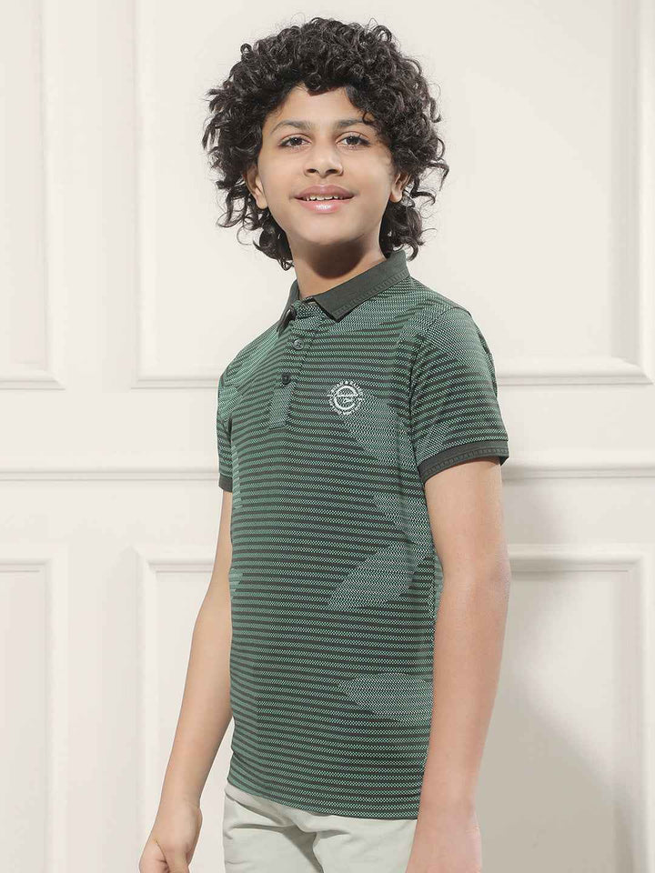 Green Floral Print Polo Neck T-Shirt