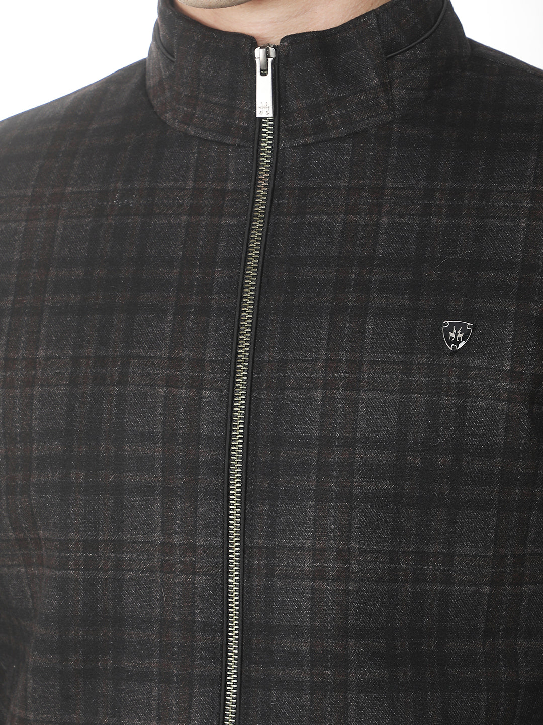Brown Checked Bomber Jacket