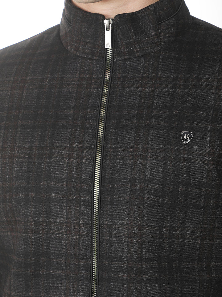 Brown Checked Bomber Jacket