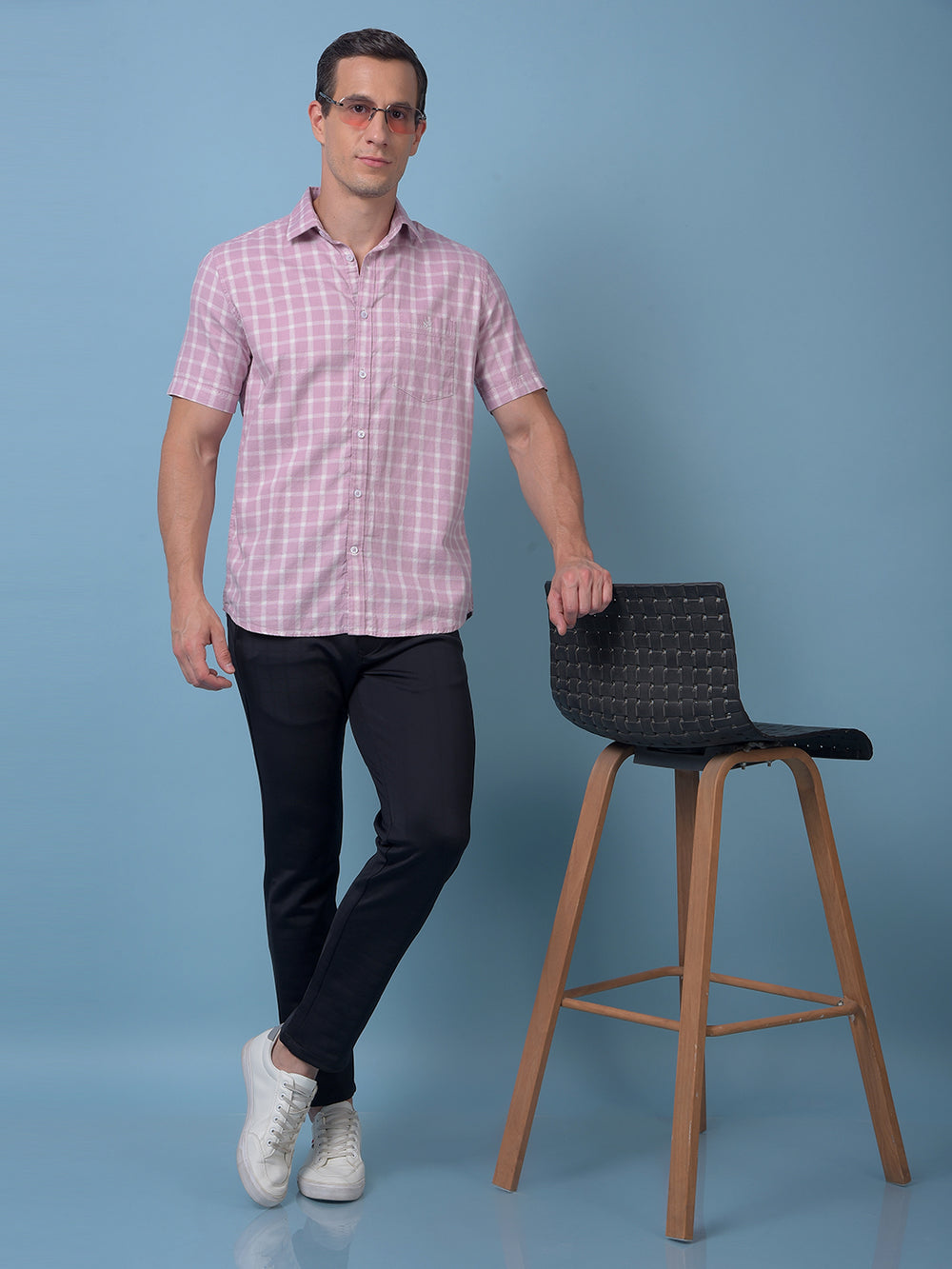 Purple Checked 100% Cotton Shirt