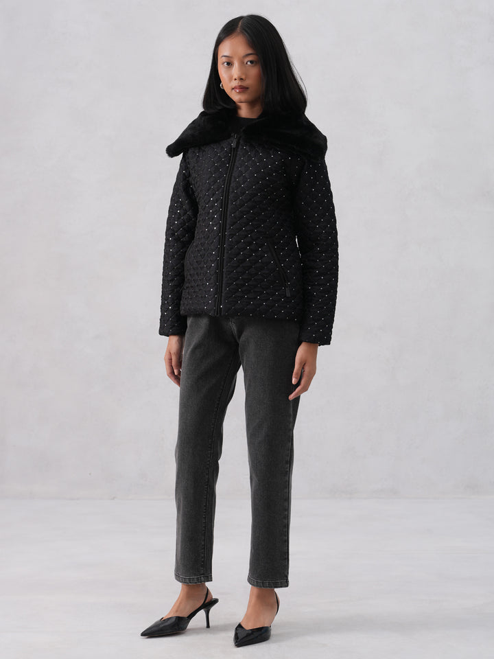 Embellished Paded Black Jacket